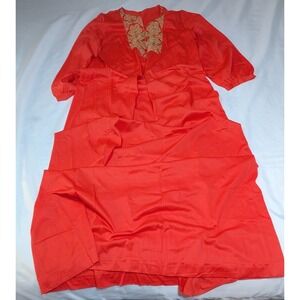 Unbranded Kaftan Dress Womens L Orange Red Excellent Embroidered V-Neck Maxi